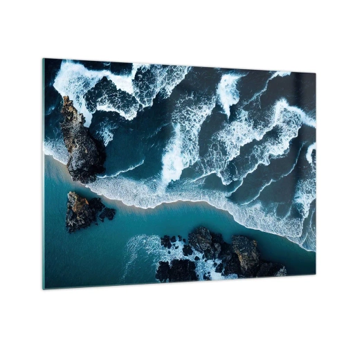 Impression sur verre - Image sur verre - Les vagues de la mer s'écrasent contre la côte rocheuse - 70x50cm - Enveloppé par les vagues - Décoration murale moderne pour le salon et la chambre ARTTOR
