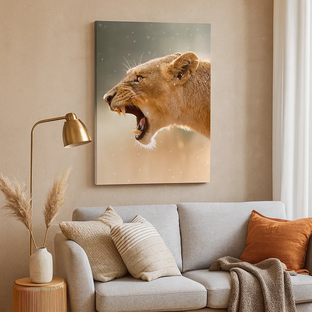 Impression sur toile - Image sur toile - Portrait d'une lionne rugissante à la lumière naturelle - 50x70cm - Essayez de ne pas écouter - Décoration murale moderne pour le salon et la chambre ARTTOR