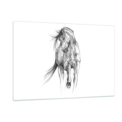 Impression sur verre - Image sur verre - Un croquis d'un cheval au galop dans un style minimaliste - 120x80cm - D'un trot gracieux - Décoration murale moderne pour le salon et la chambre ARTTOR