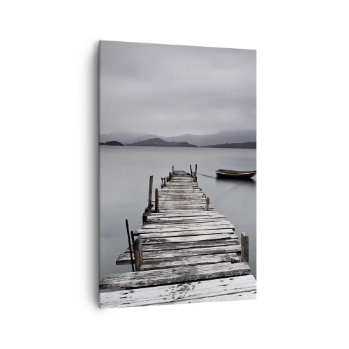 Impression sur toile - Image sur toile - Un pont en bois menant à la surface calme du lac - 80x120cm - Tu peux partir demain - Décoration murale moderne pour le salon et la chambre ARTTOR