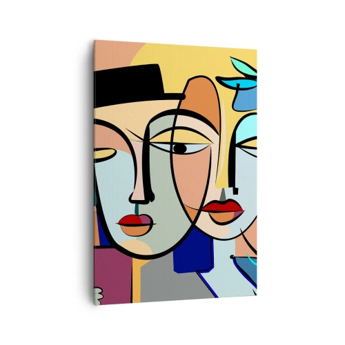 Impression sur toile - Image sur toile - Portraits cubistes aux couleurs vives avec un motif floral - 70x100cm - Le Rendez-vous de Picasso - Décoration murale moderne pour le salon et la chambre ARTTOR