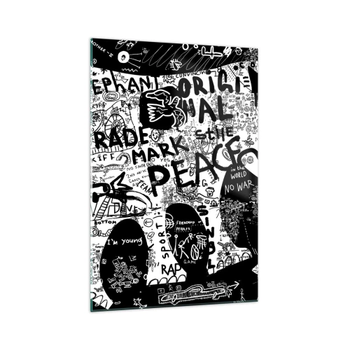 Impression sur verre - Image sur verre - Graphiques en noir et blanc avec des motifs graffitis - 70x100cm - La richesse des rues - Décoration murale moderne pour le salon et la chambre ARTTOR