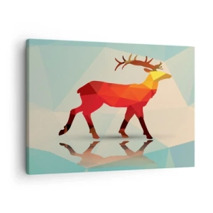 Impression sur toile - Image sur toile - Silhouette géométrique d'un cerf dans les tons de rouge et d'orange - 70x50cm - Cerf géométrique - Décoration murale moderne pour le salon et la chambre ARTTOR