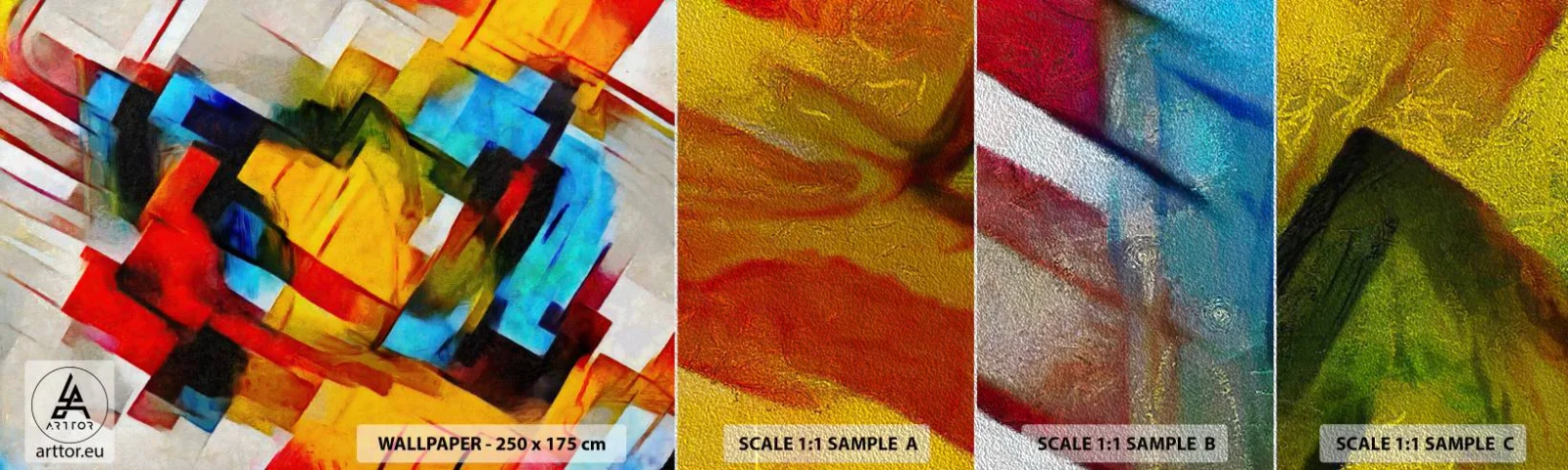 Échantillon de Papier Peint Premium Sand - Une superposition multicolore - Abstraction, Cubisme, Morceau - 100x30 cm