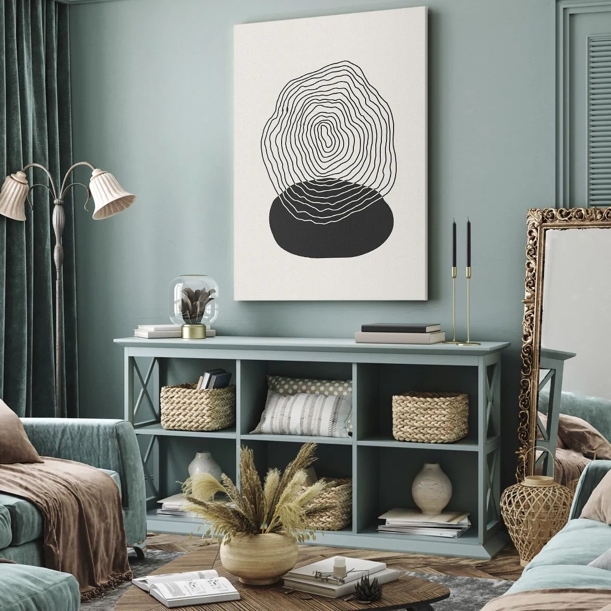 Impression sur toile - Image sur toile - Motif abstrait avec des lignes et des formes en noir et blanc - 80x120cm - Durabilité et oscillation - Décoration murale moderne pour le salon et la chambre ARTTOR