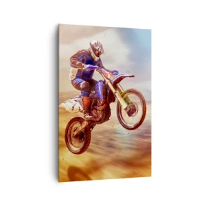 Impression sur toile - Image sur toile - Un motocycliste en vol lors d'une balade dynamique hors route - 80x120cm - Vertiges à moto - Décoration murale moderne pour le salon et la chambre ARTTOR