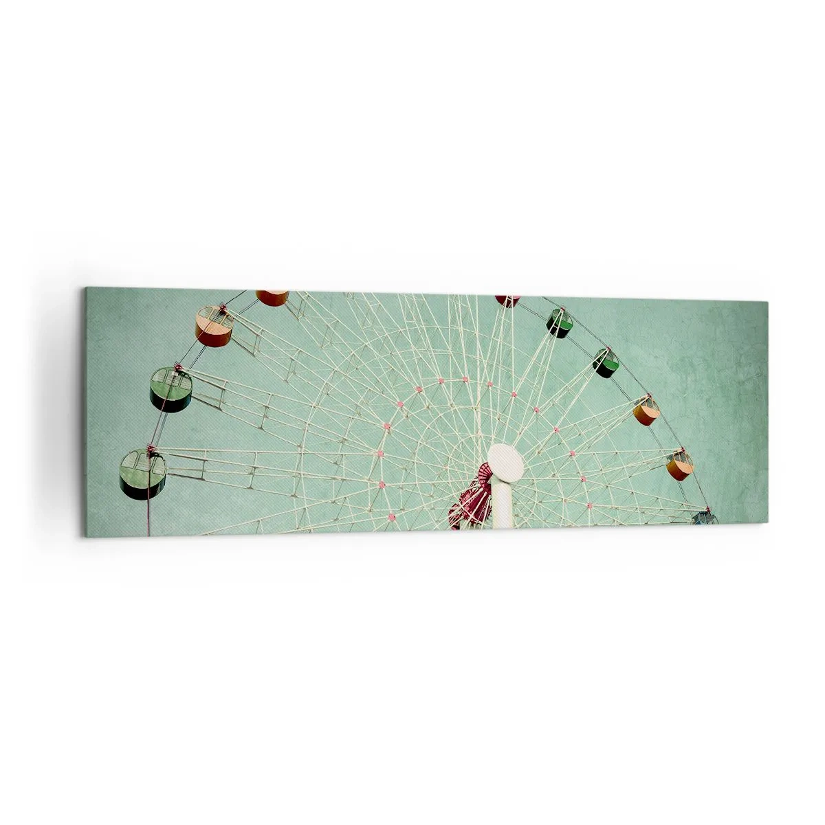 Impression sur toile - Image sur toile - Une grande roue colorée contre un ciel bleu dans un style rétro - 160x50cm - Nous vous invitons à vous amuser - Décoration murale moderne pour le salon et la chambre ARTTOR