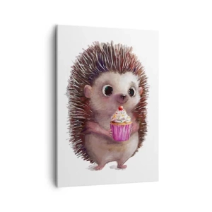 Impression sur toile - Image sur toile - Un hérisson mignon avec un cupcake - 50x70cm - La fête c'est tous les jours - Décoration murale moderne pour le salon et la chambre ARTTOR