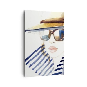 Impression sur toile - Image sur toile - Portrait d'une femme portant un chapeau et des lunettes de soleil - 80x120cm - La Floride vous souhaite la bienvenue ! - Décoration murale moderne pour le salon et la chambre ARTTOR