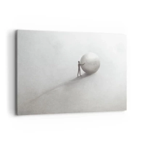 Impression sur toile - Image sur toile - Une figure minimaliste avec une balle sur un fond clair et monochrome. - 100x70cm - Jeu de la vie - Décoration murale moderne pour le salon et la chambre ARTTOR