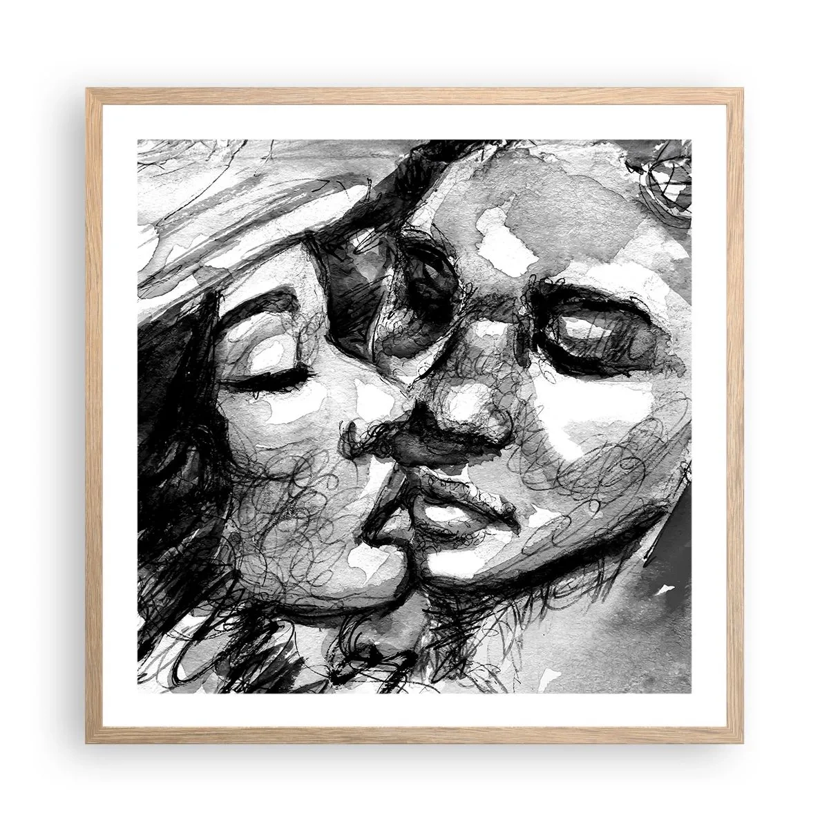 Affiche dans un chêne clair - Poster - Un moment tendre - 60x60 cm
