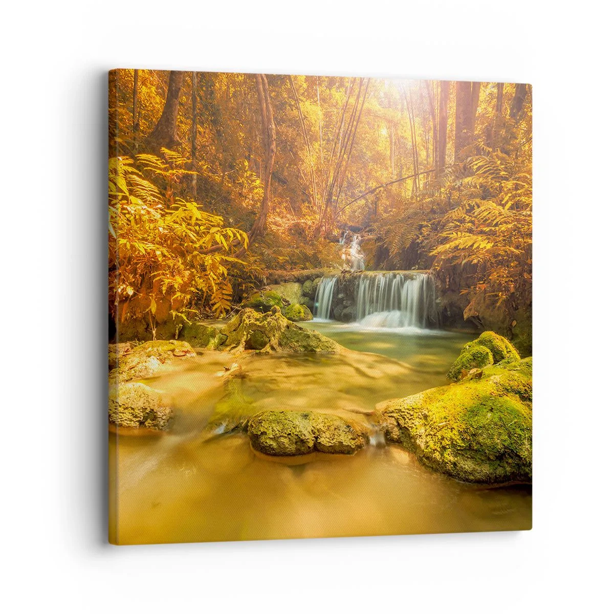 Impression sur toile - Image sur toile - Cascade de forêt en or - 30x30 cm