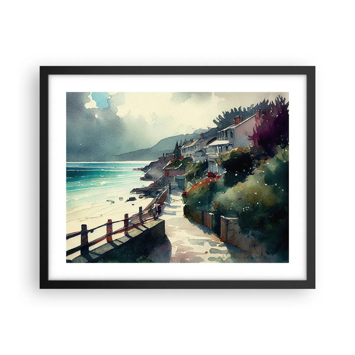 Affiche dans un cadre noir - Poster - Ville méditerranéenne - 50x40 cm