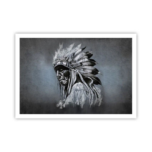 Affiche - Poster - Portrait d'un chef indien portant une coiffe traditionnelle - 100x70cm - Retour aux sources - Décoration murale moderne pour le salon et la chambre ARTTOR