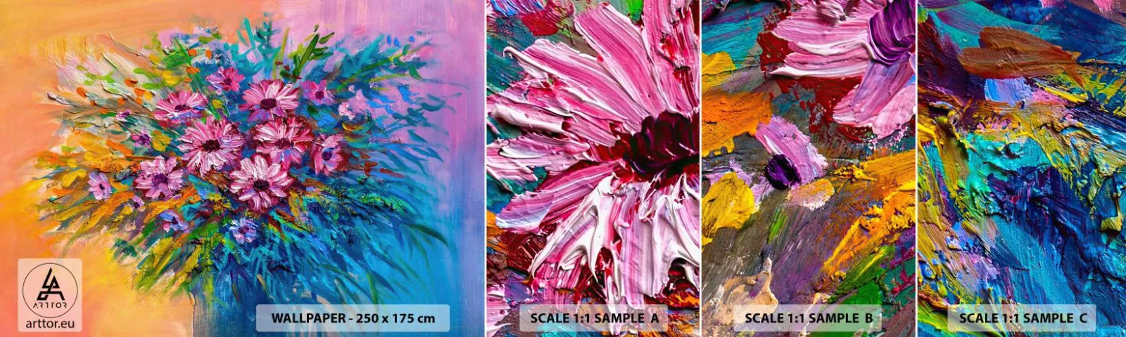 Échantillon de Papier Peint Autocollant Deluxe Sticker - Énergie de la vie - Fleurs, Bouquet de fleurs, Jardin - 100x30 cm