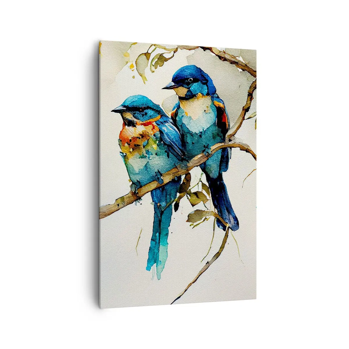 Impression sur toile - Image sur toile - Trois oiseaux colorés sur une branche dans un style aquarelle - 80x120cm - A-t-il été offensé ? - Décoration murale moderne pour le salon et la chambre ARTTOR