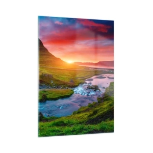 Impression sur verre - Image sur verre - Islande - feu et eau - 50x70cm - Islande - feu et eau - Décoration murale moderne pour le salon et la chambre ARTTOR