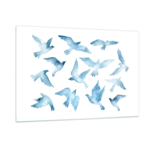 Impression sur verre - Image sur verre - Illustration d'oiseaux bleus sur fond blanc - 120x80cm - Oiseaux bleus - Décoration murale moderne pour le salon et la chambre ARTTOR