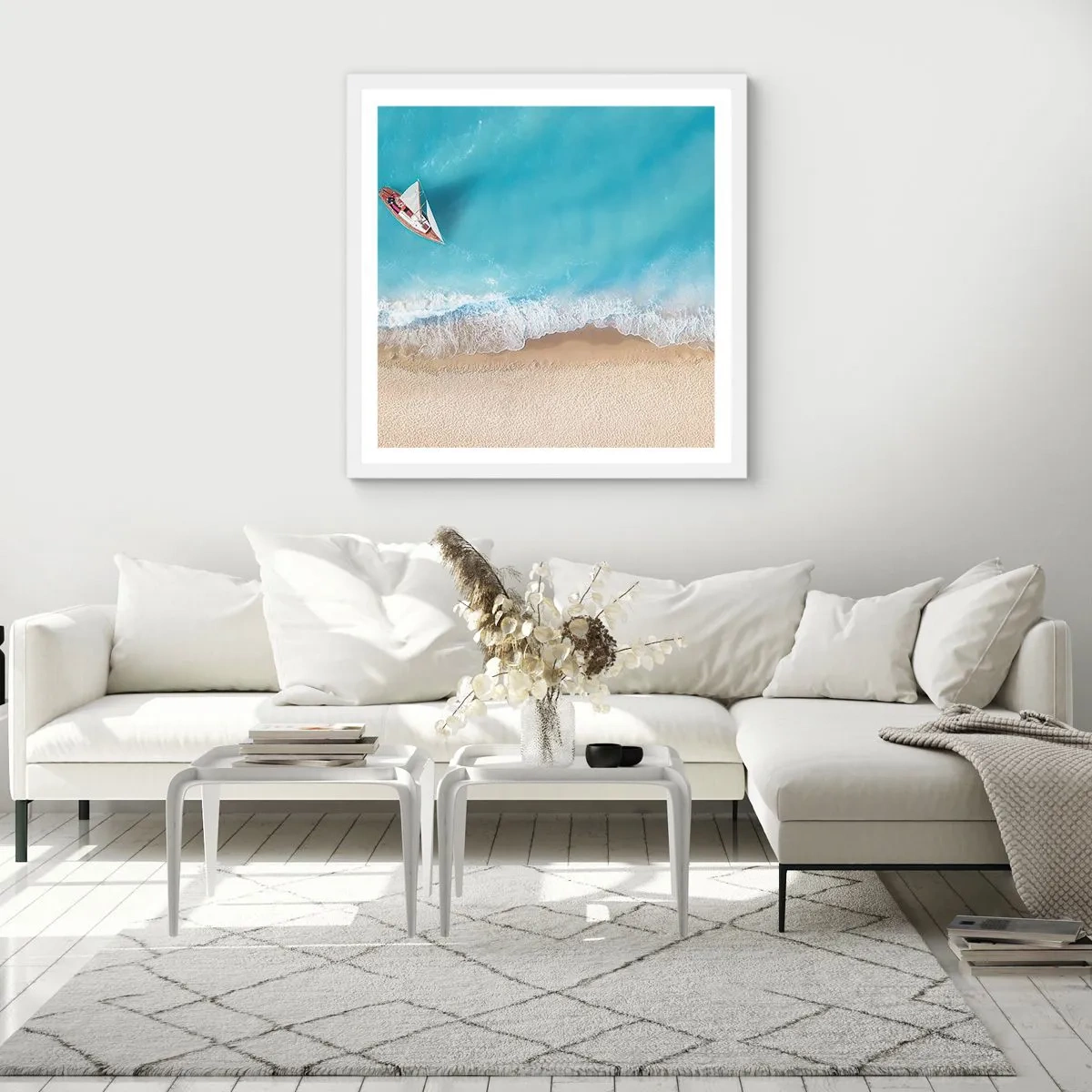 Affiche dans un cadre blanc - Poster - A la frontière de l'azur et de l'or - 60x60 cm