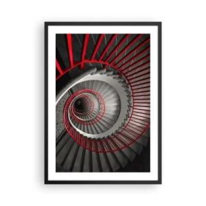 Affiche dans un cadre noir - Poster - Escalier en colimaçon noir et blanc avec rampes rouges - 50x70cm - Amusement architectural - Décoration murale moderne pour le salon et la chambre ARTTOR