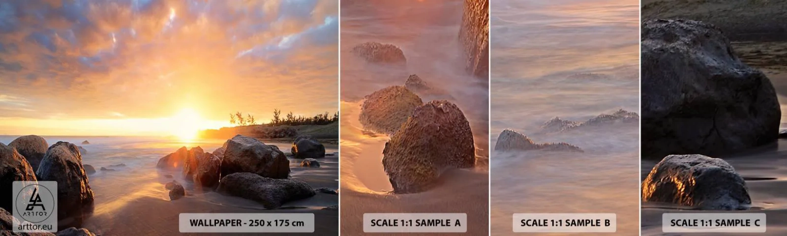 Échantillon de Papier Peint Autocollant Deluxe Sticker - Brise lumineuse du soir - Paysage, Mer, Lever du soleil - 100x30 cm