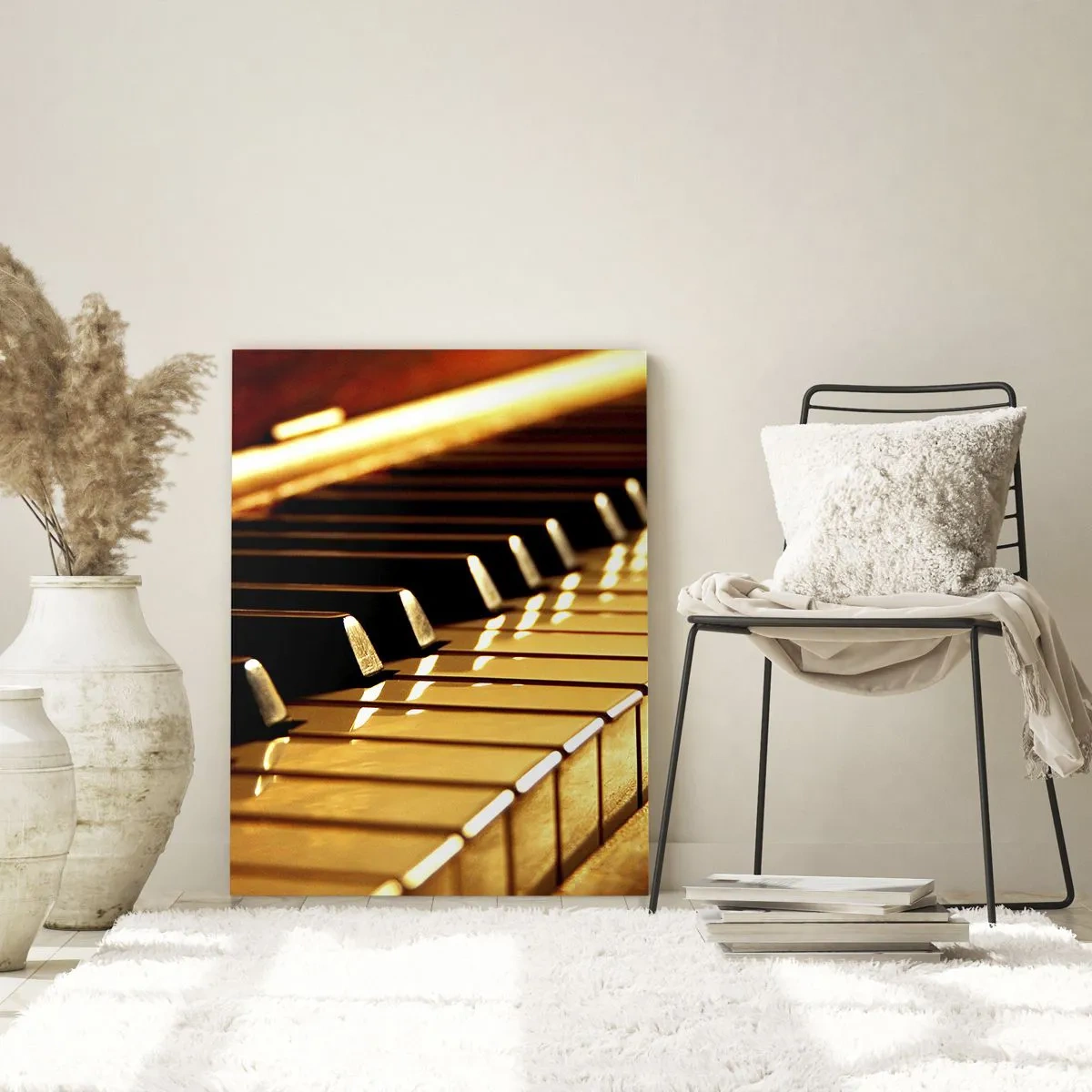Impression sur verre - Image sur verre - Clavier de piano sous un éclairage doré - 70x100cm - Des possibilités infinies - Décoration murale moderne pour le salon et la chambre ARTTOR