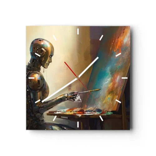 Horloge murale - Pendule murale - Un robot peignant sur une toile dans un style artistique - 30x30cm - L'art du futur - Décoration murale moderne pour le salon et la chambre ARTTOR