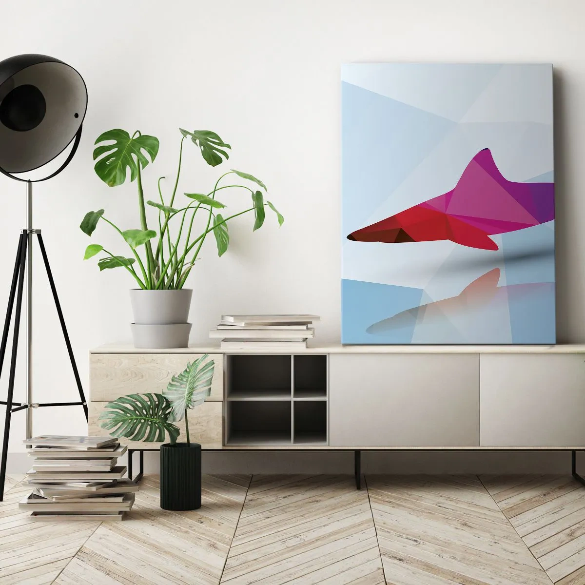 Impression sur toile - Image sur toile - Un requin dans un espace de cristal - 45x80 cm