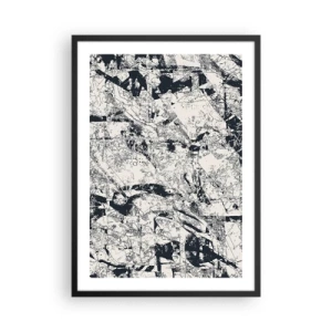 Affiche dans un cadre noir - Poster - Composition abstraite texturée en noir et blanc - 50x70cm - Interpénétration des contraires - Décoration murale moderne pour le salon et la chambre ARTTOR