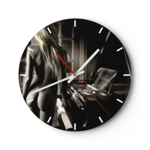 Horloge murale - Pendule murale - Une silhouette au piano dans un intérieur sombre - 30x30cm - Harmonie parfaite du soir - Décoration murale moderne pour le salon, la cuisine et la chambre ARTTOR