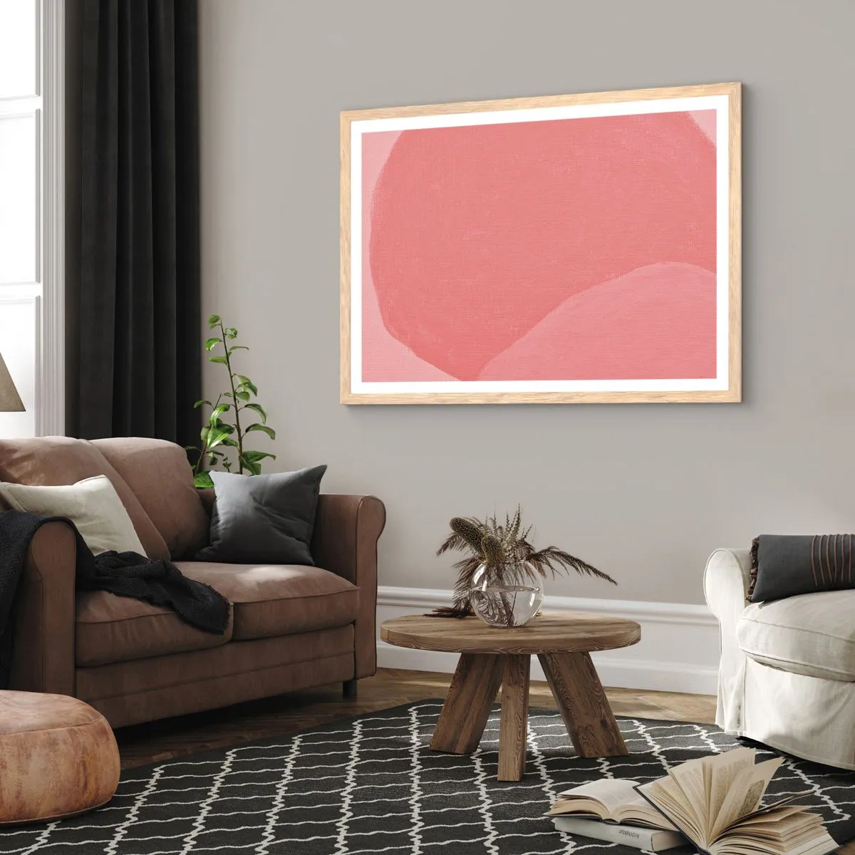 Affiche dans un chêne clair - Poster - Composition organique en rose - 91x61 cm