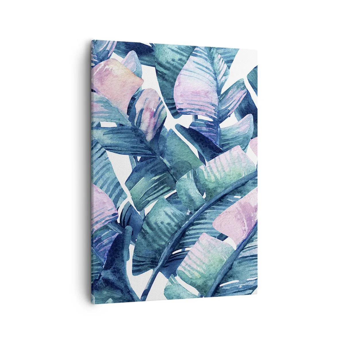 Impression sur toile - Image sur toile - Feuilles de bananier dans les tons bleu et rose - 50x70cm - Dans une bananeraie - Décoration murale moderne pour le salon et la chambre ARTTOR