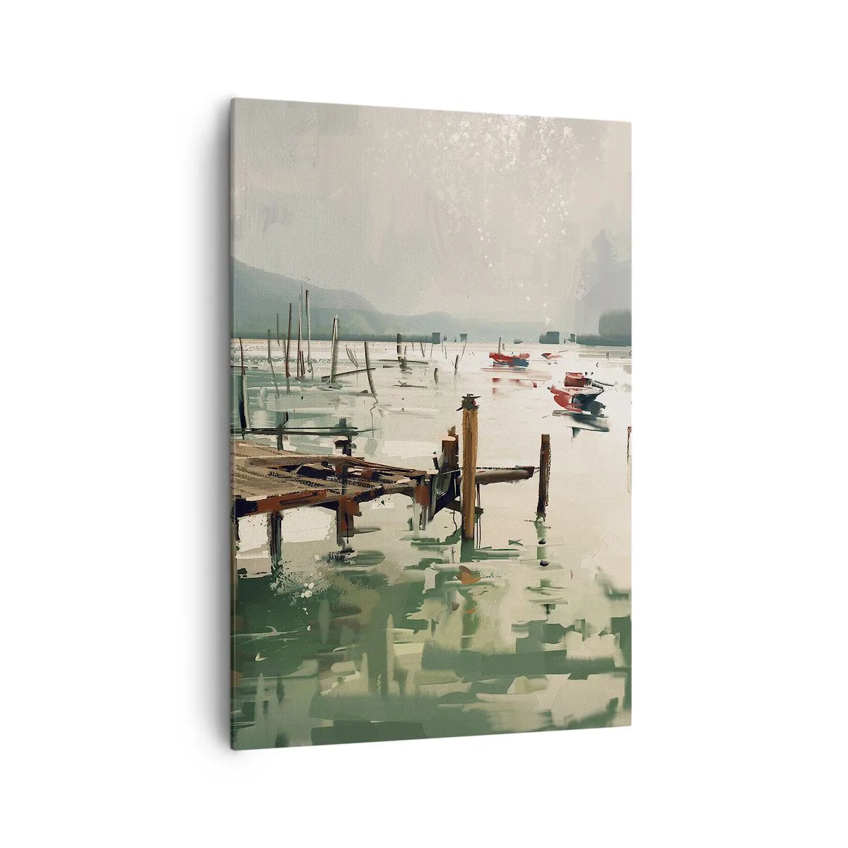 Impression sur toile - Image sur toile - Un port pittoresque avec des bateaux sur une eau calme - 70x100cm - Trempé dans une lune en fusion - Décoration murale moderne pour le salon et la chambre ARTTOR