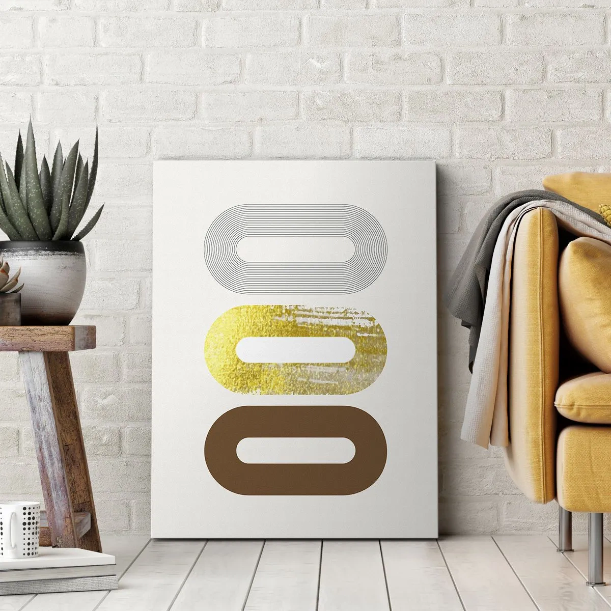 Impression sur toile - Image sur toile - Motif abstrait de trois formes géométriques - 70x100cm - Ooo! - Décoration murale moderne pour le salon et la chambre ARTTOR