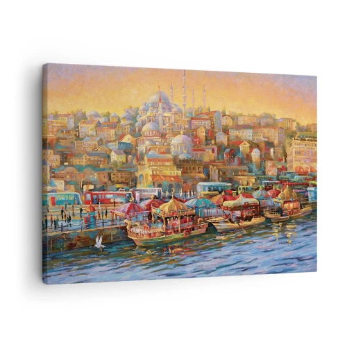 Impression sur toile - Image sur toile - Panorama pittoresque d'Istanbul avec vue sur la baie et la ville - 70x50cm - Conte d'Istanbul - Décoration murale moderne pour le salon et la chambre ARTTOR