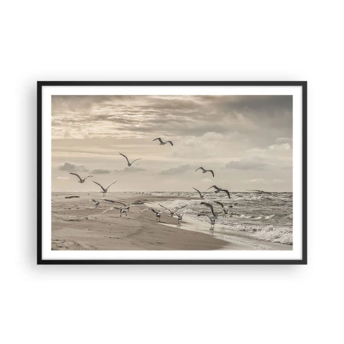 Affiche dans un cadre noir - Poster - Le bruit de la mer, le chant des oiseaux - 91x61 cm