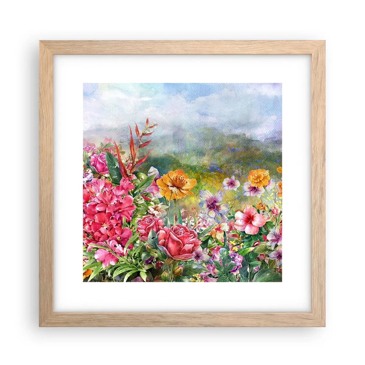 Affiche dans un chêne clair - Poster - Un jardin devenu fou - 30x30 cm