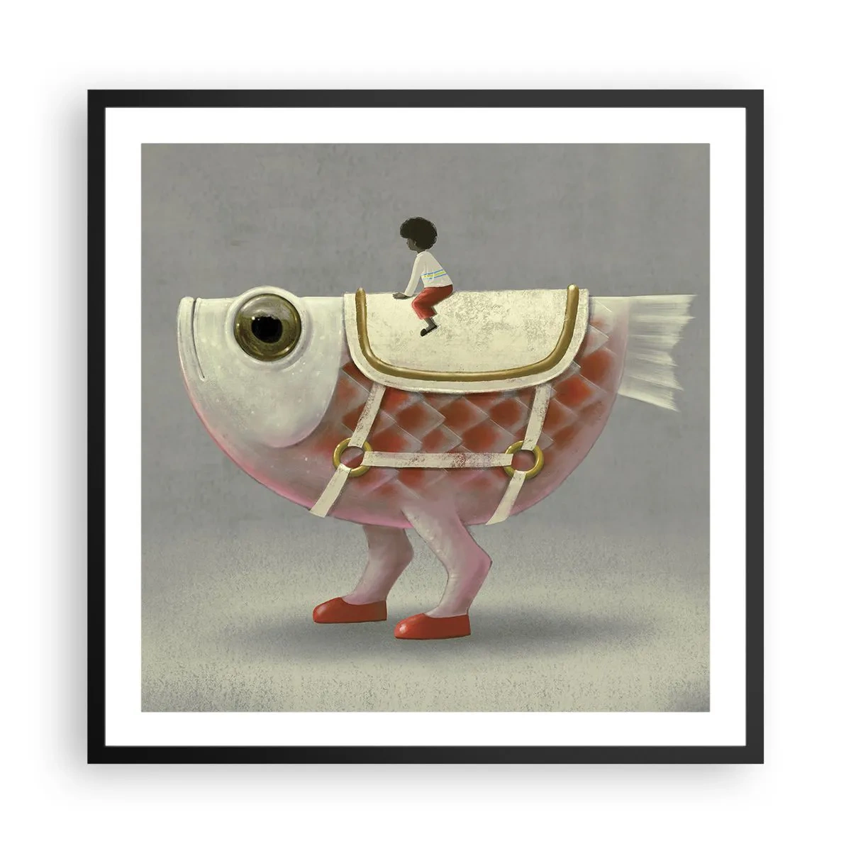 Affiche dans un cadre noir - Poster - Le cavalier poisson - 60x60 cm