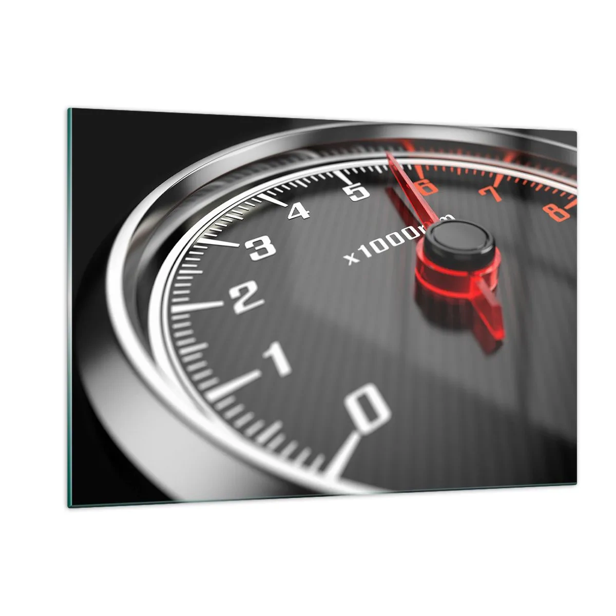 Impression sur verre - Image sur verre - Compte-tours dans une voiture de sport avec indication rouge - 120x80cm - Faites le plein - Décoration murale moderne pour le salon et la chambre ARTTOR