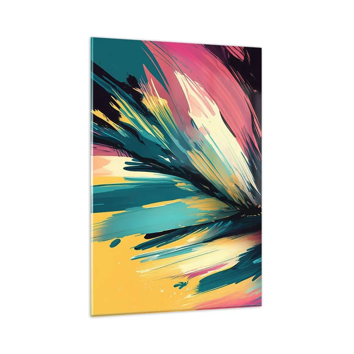 Impression sur verre - Image sur verre - Une composition abstraite aux couleurs intenses et contrastées. - 80x120cm - Composition – une explosion de joie - Décoration murale moderne pour le salon et la chambre ARTTOR