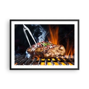 Affiche dans un cadre noir - Poster - Steak grillé sur un gril aux épices - 70x50cm - Juteux et parfumé - Décoration murale moderne pour le salon et la chambre ARTTOR