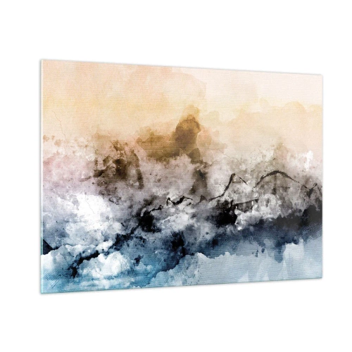 Impression sur verre - Image sur verre - Paysage abstrait aux tons pastel avec brouillard - 100x70cm - Noyé dans un nuage de brouillard - Décoration murale moderne pour le salon et la chambre ARTTOR