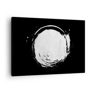 Impression sur toile - Image sur toile - Un cercle blanc sur fond noir dans un style minimaliste. - 70x50cm - Belle sortie - Décoration murale moderne pour le salon et la chambre ARTTOR