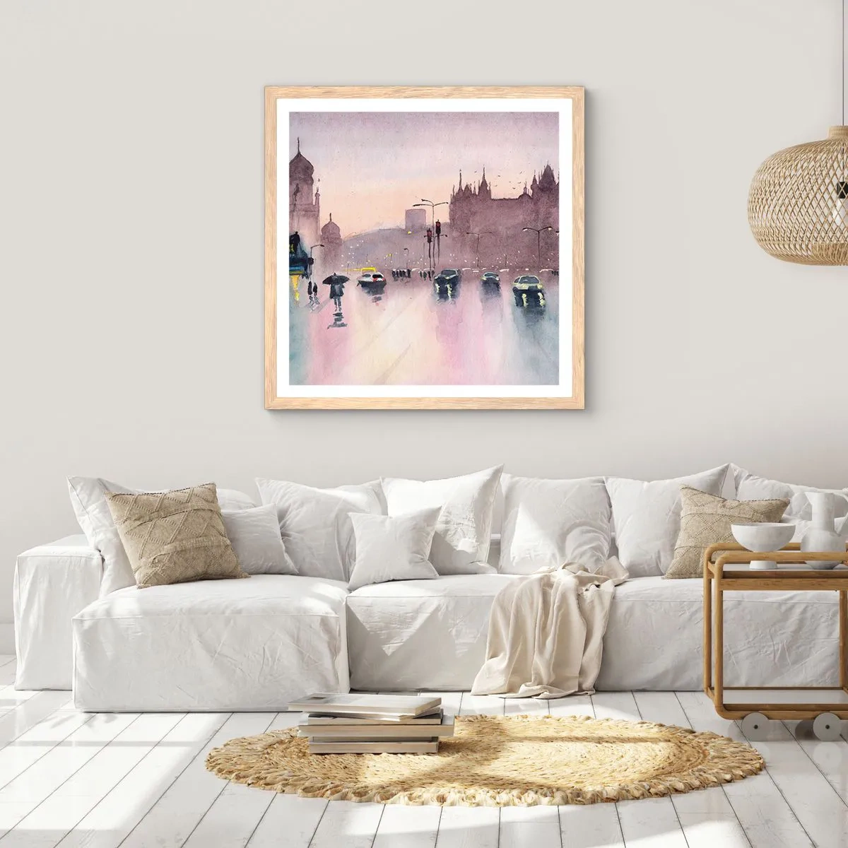 Affiche dans un chêne clair - Poster - Dans une brume pluvieuse - 60x60 cm