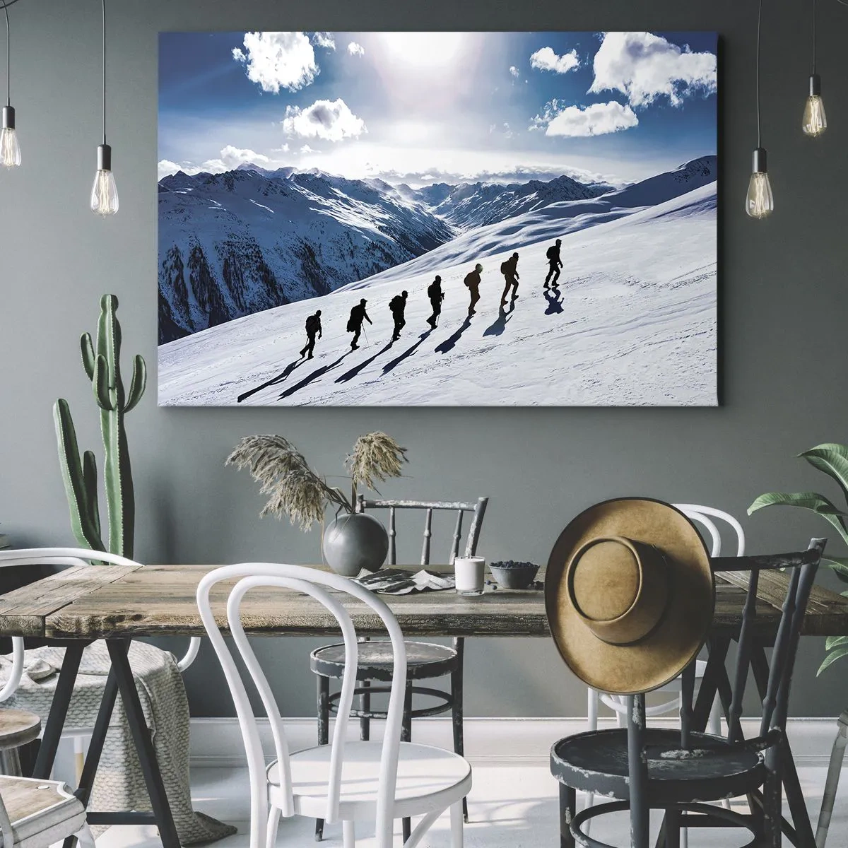 Impression sur toile - Image sur toile - Un groupe d'alpinistes gravissant une pente enneigée - 70x50cm - L'équipe des conquérants - Décoration murale moderne pour le salon et la chambre ARTTOR