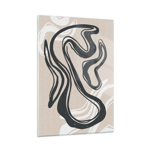 Impression sur verre - Image sur verre - Ligne noire expressive sur fond beige dans un style abstrait. - 50x70cm - Expression multipliée - Décoration murale moderne pour le salon et la chambre ARTTOR