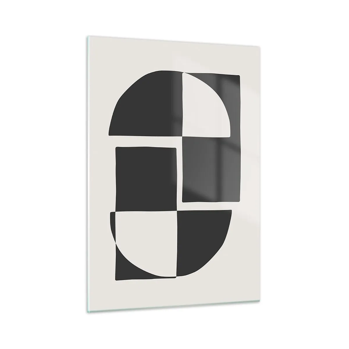 Impression sur verre - Image sur verre - Composition géométrique de formes noires et blanches - 50x70cm - Antithèse - Synthèse - Décoration murale moderne pour le salon et la chambre ARTTOR