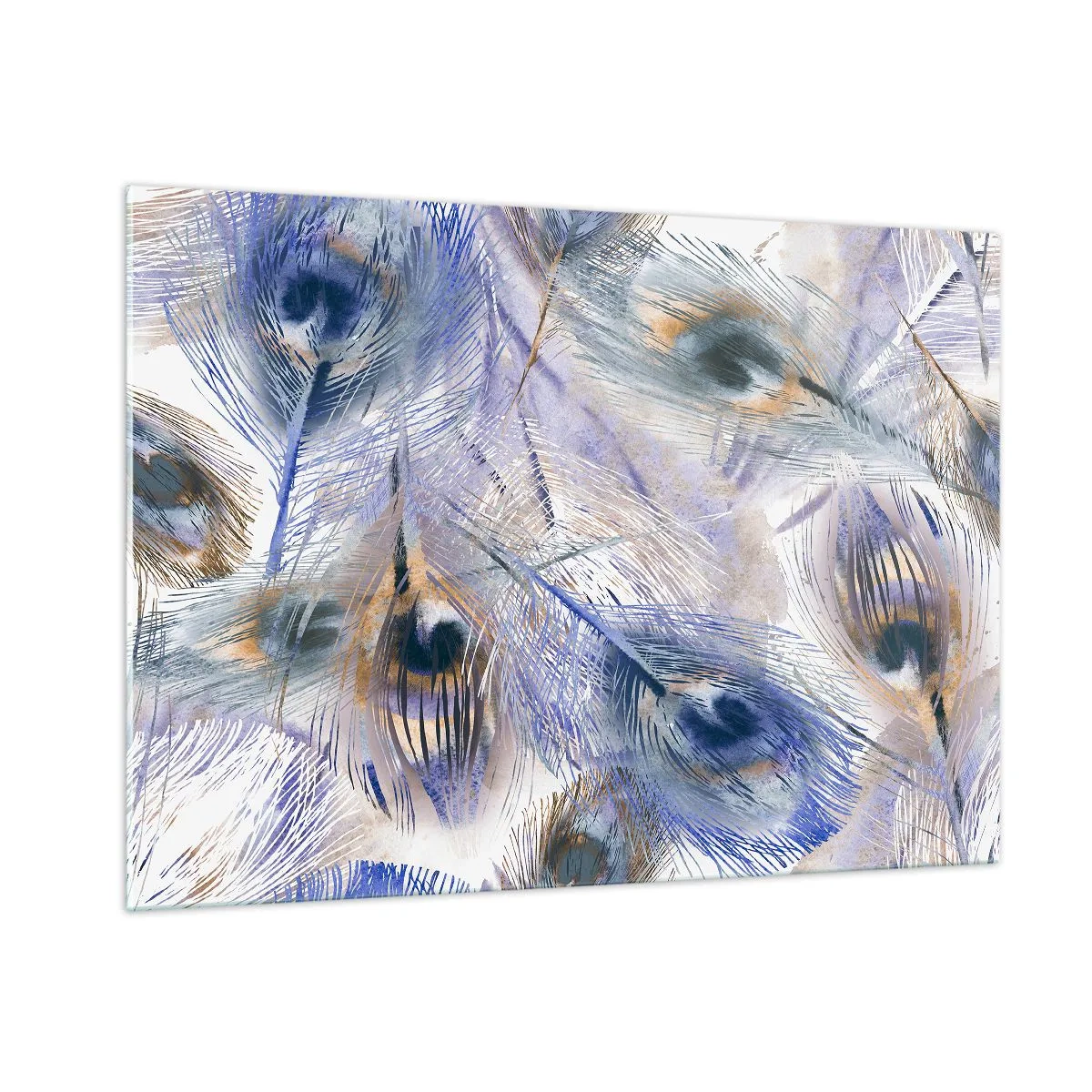 Impression sur verre - Image sur verre - Plumes de paon délicates dans des tons de bleu et de marron - 100x70cm - Composition de paon - Décoration murale moderne pour le salon et la chambre ARTTOR
