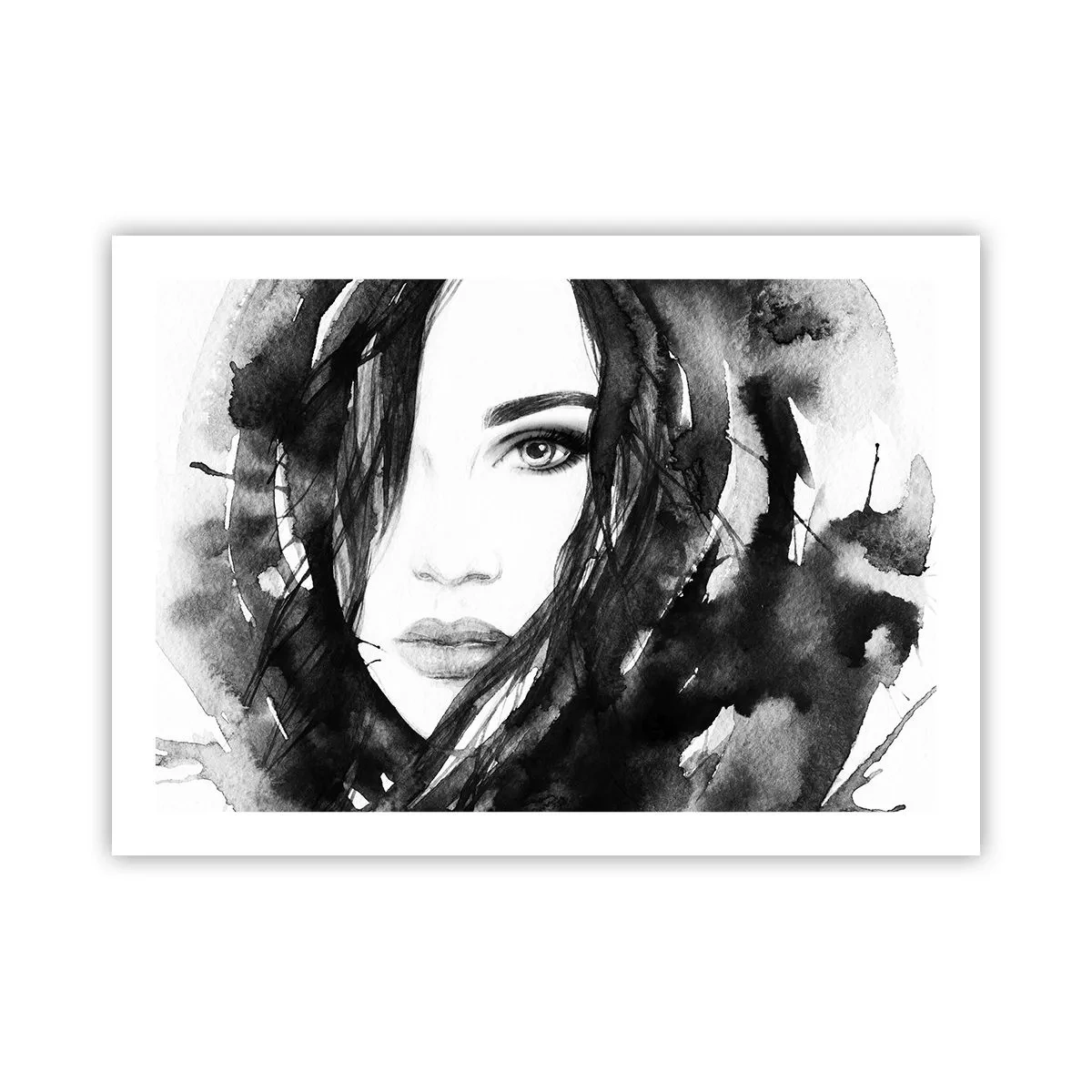 Affiche - Poster - Portrait d'une dame en noir et blanc - 70x50 cm