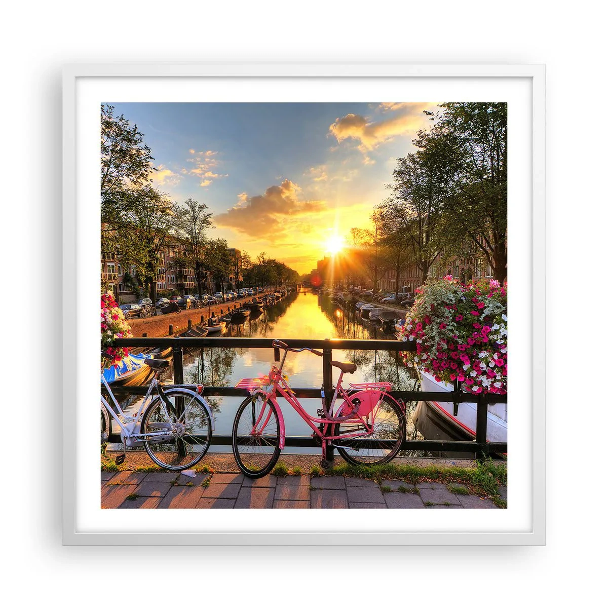 Affiche dans un cadre blanc - Poster - Matin de printemps à Amsterdam - 60x60 cm